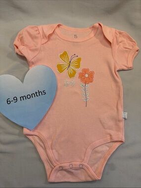 Peach Butterfly & Flower Baby Bodysuit - 6-9 Months